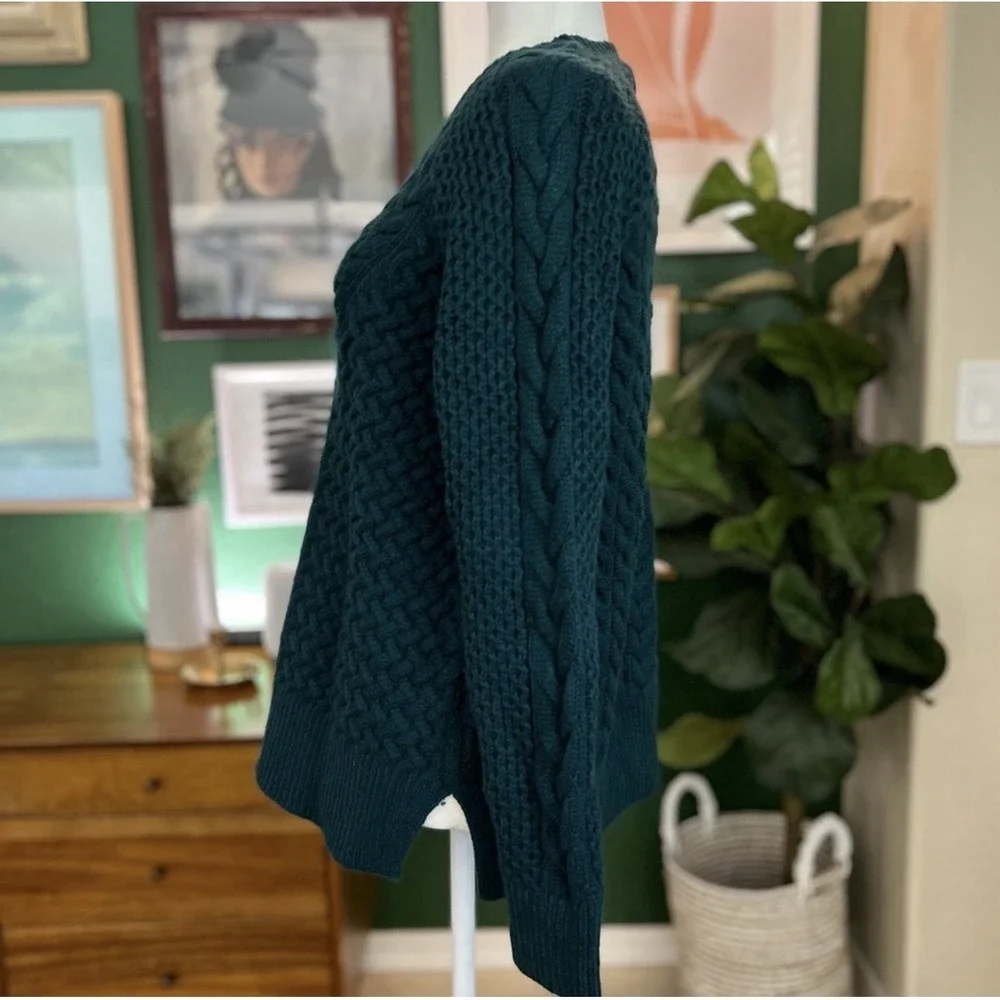 Banana Republic Cable Knit‎ Sweater Tunic Glen Green Merino Cotton Woman XS Cozy